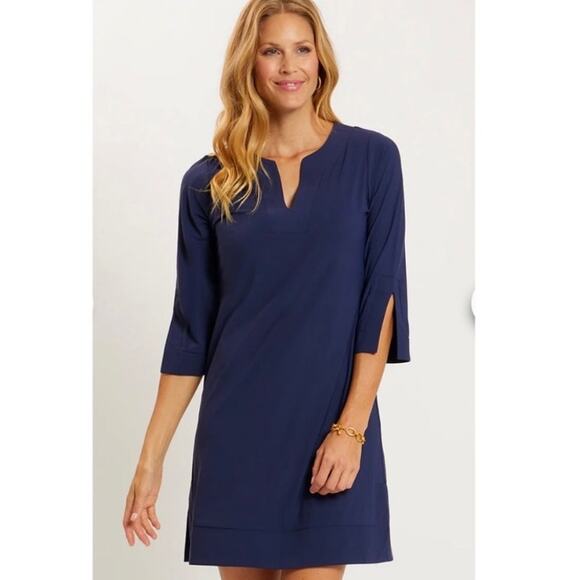 Jude Connally Blue Swirl Megan 3/4 Sleeve Jude Cloth Shift Dress Sz.L - Picture 2 of 14